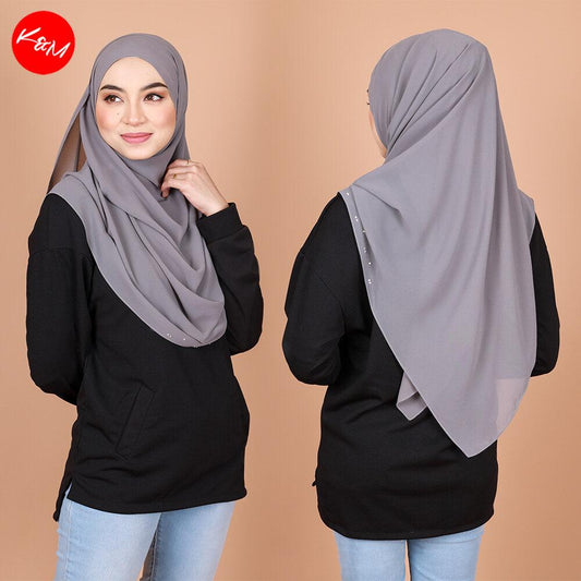 Women Diagonal Pocket High Low Basic Blouse Top Baju Wanita Modern Muslimah [B35063]