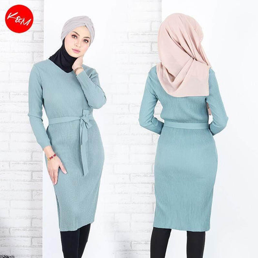 Women High Fashion V Neckline Luxuriant Godet Muslimah Midi Dress Long Blouse [D22115]